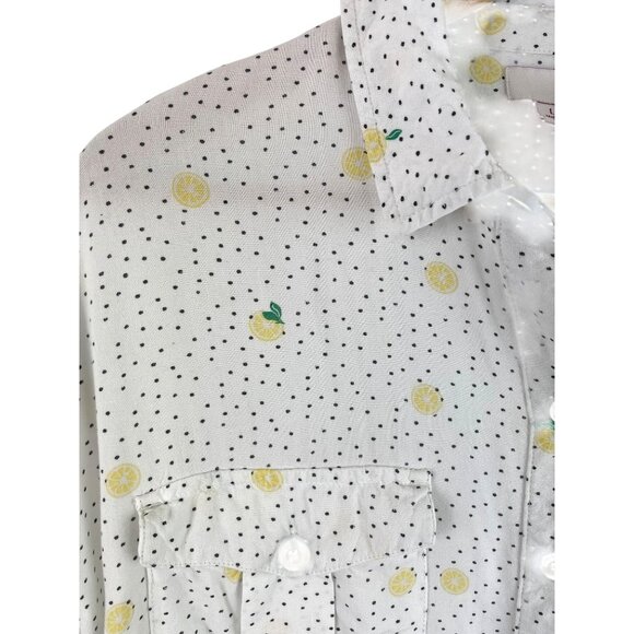 SO Womens Size Large White w/Black Polka Dots & Lemons Button Up Shirt - Picture 3 of 11